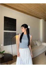 Blue Check Backless Ribbon Sleeveless Tee
