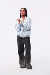 RANDOM STITCH FRINGE PLACKET SPLICE TOTEM MA-1 COLOR-TOOTH ZIPPER TERRY SWEAT JACKET