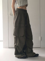 Bakin Nylon Cargo Two-Way Banding Long Wide Jogger Pants