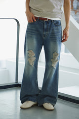 Tin washed damage flare denim pants(Blue)