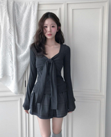 apple deep shirring ribbon glam top
