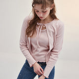 RIBBON PUNCHING CARDIGAN_PINK