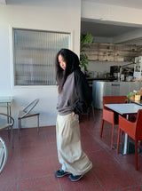 Huvit Pintuck Cotton Denim Wide Pants