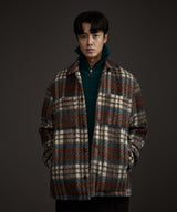 COZY HAIRY CHECK JACKET NAVY