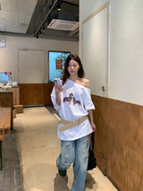 UI ドッグオフショルダーオーバーサイズフィットスリーブTシャツ