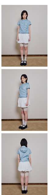 SHIRRED WINDBREAKER - SKY BLUE