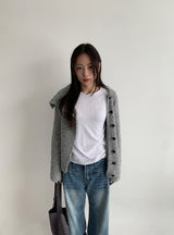 カンカドットリブラウンドロングスリーブTシャツ