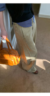 Khaki brown line wide cotton pants