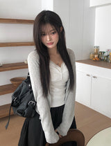 Detting Round V-Neck Knit Cardigan