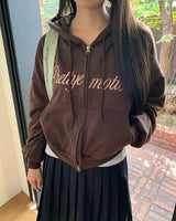 Arring Two Way Lettering Pocket Long Sleeve Hooded Zip-Up