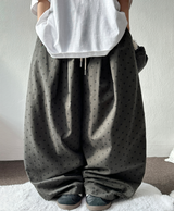 5000SOLD DOT-PATTERN 2PINTITUCK BALLOON PANTS🤎🍰🖤💚4COLOR