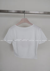 Flower-printed cropped short-sleeved T-shirt