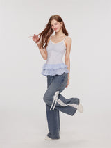 Feminine Double Strap Layered Frill Blouse