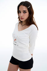 Rabbit Lace V-Neck Tee [White]