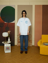 スカイブルーCパッチホワイトオックスフォードショートスリーブシャツ [Unisex]