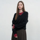 レイヤードVネックニットプルオーバー [BLACK]