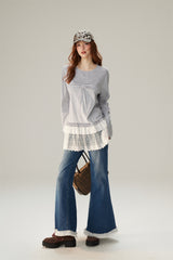 Sweet & Cool Lace Accent Ribbon Point Long T-Shirt