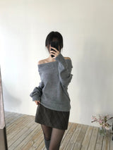 Slash mohair off-shoulder knit (3 colors)