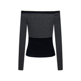 Off-Shoulder Button-Up Stripe Knit 232514000