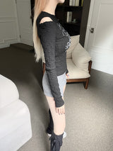 Heart printing shoulder cut-out T (2color)