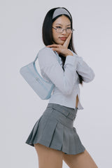Mini Buckle Small Baguette Bag - Checkered Cloud Blue