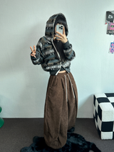 フリース❤フロントサイドバルーンコーデュロイバルーンロングパンツ 🤎💛🖤🩶🩷6カラー