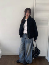 ボウリングヘムスナップワイドウォッシュデニムパンツ