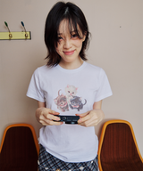 スリーベイビーキャッツスリムTシャツ - ホワイト