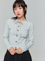 RIBBON BUTTON SILM KNIT - GRAY