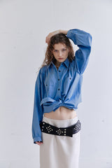 SHIRRING BLEACHED DENIM SHIRT