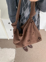Brown Haze Flower Punching Suede Twist Shoulder Bag (Brown)