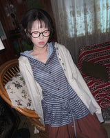 (3color) Punching Stripe Shirring Flare Cardigan