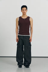 High ribbed logo sleeveless(Brown)
