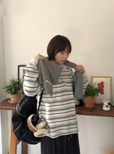 Kentally Stripe Collar Over Wool Knit