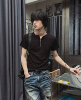 [LANARCH] Half Zip-Up Short Sleeve T-Shirt