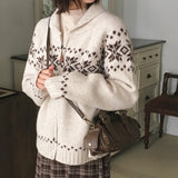 Rompo Snowflake Nordic Two-Way Collar Knit Zip-Up