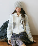 CATS BUTTON ZIP UP CARDIGAN IVORY(CV2GFUK681A)