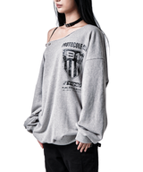 91 CREST PIERCING ONE-SHOULDER SWEATSHIRT MELANGE GRAY