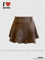 suede unbalanced brown mini skirt