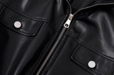 Waist Drawstring Leather Hood Jacket