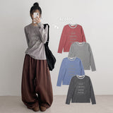 Small Stripe Long Sleeve Circle Star Lettering Long Sleeve (4 colors)