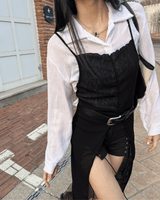グレインスリットロングチームレイヤードノースリーブニットワンピース (3 colors)