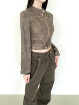 1059. Star stud suede crop jk (2color)