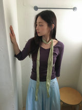 Onepie U-neck/V-neck Side Shirring Three Quarter Sleeve Tee