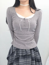 Charcoal Blend Checkered Layered Skirt