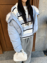 アイスブルームファーカラーダックダウンショートパファー