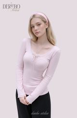 グロッシーVレースロングスリーブTシャツ
