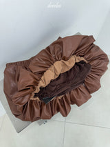 brown leather pumpkin banding skirt