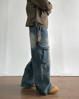 Deep-washed Cargo Denim Pants