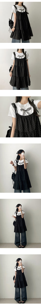  Lying Ribbon Printing Short Sleeve